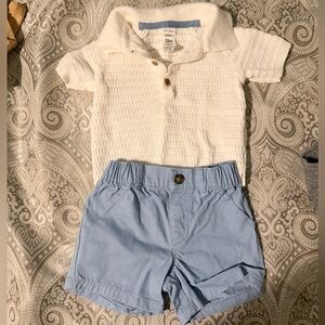 Carter's Cream Knit Polo and Light Blue Shorts Set